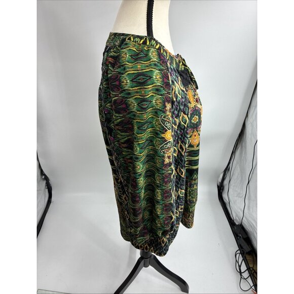 Fig and Flower Wome's Size M Boho Patchwork Print Peasant Blouse Tie Neck - Picture 3 of 7